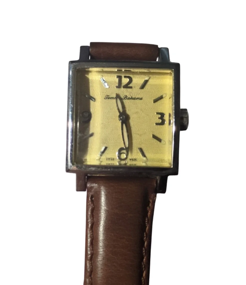 Tommy Bahama Square Dial Leather Strap Watch